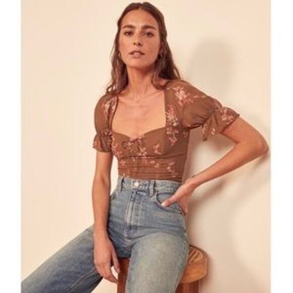 Reformation Delevan Top Nona Floral Tie Front Puff Sleeve Size 6 - Picture 2 of 13